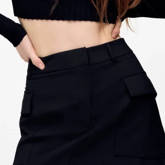 Zara Black Cargo Skirt Size S - Picture 6 of 11